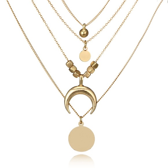 3/$25⚡️4 layer crescent moon horn coin necklace - Picture 2 of 8